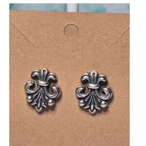 Vintage 925 Silver Fleur de Lis Stud Earrings Earrings